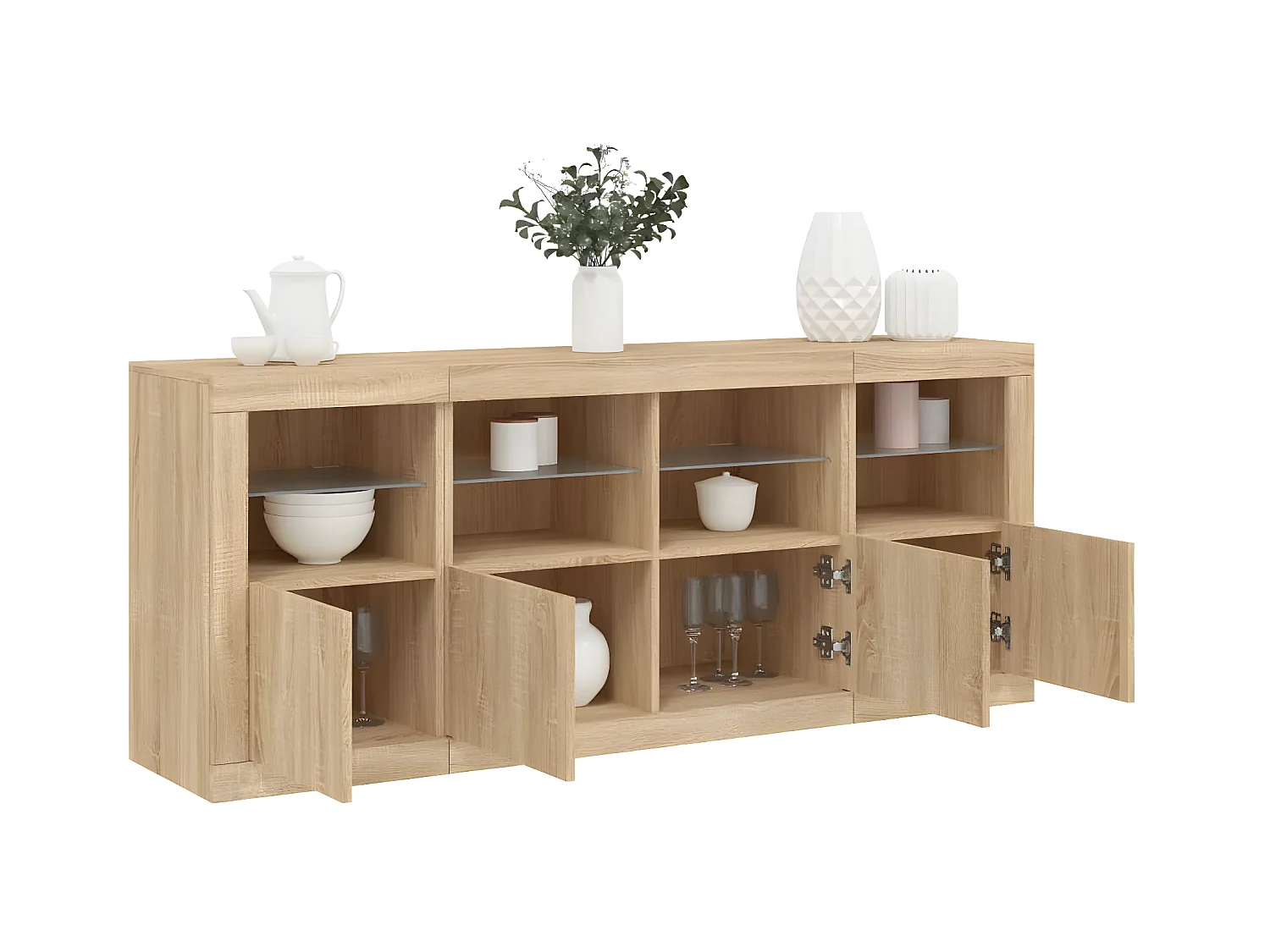Sideboard mit LED-Leuchten Anrichte Sonoma-Eiche 163x37x67 cm -RM68666