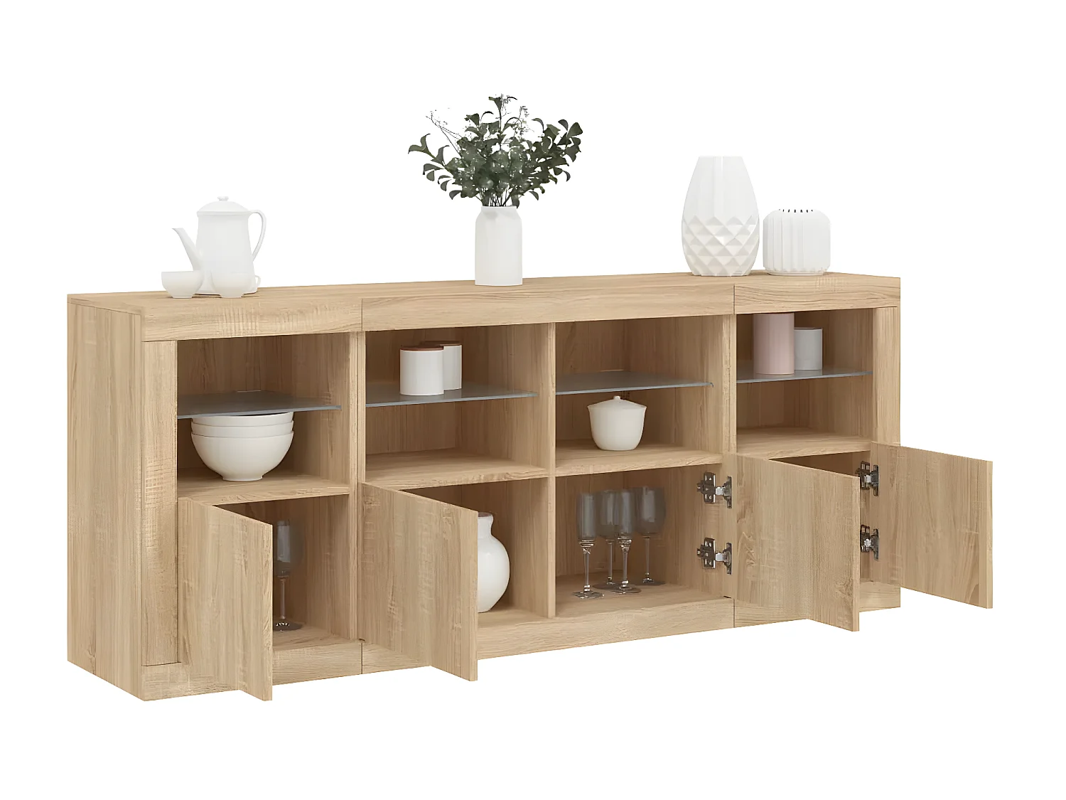 Sideboard mit LED-Leuchten Anrichte Sonoma-Eiche 163x37x67 cm -RM68666