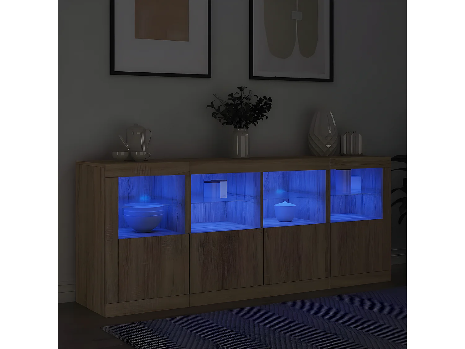 Sideboard mit LED-Leuchten Anrichte Sonoma-Eiche 163x37x67 cm -RM68666