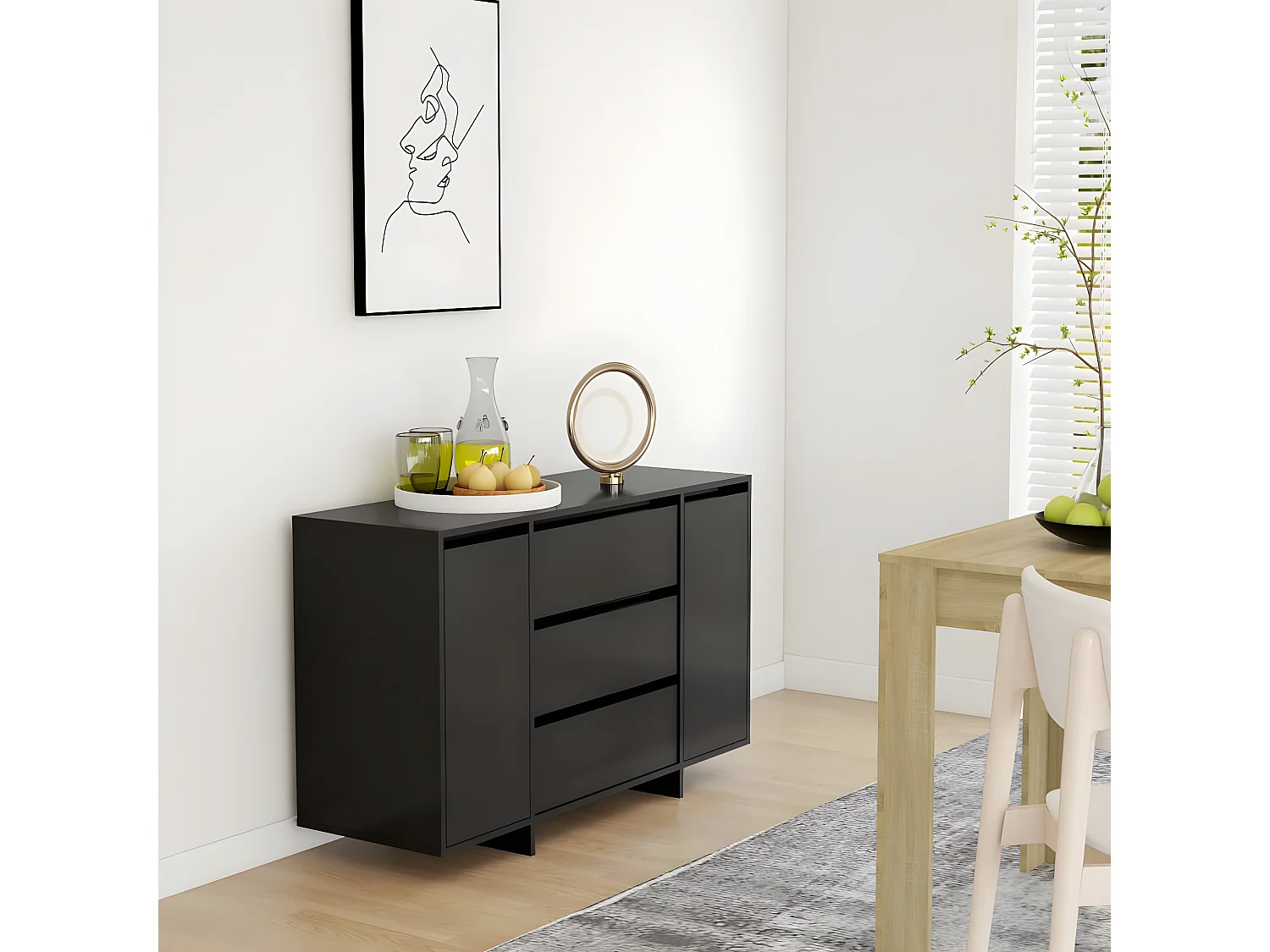Sideboard Anrichte mit 3 Schubladen Schwarz 120x41x75 cm Holzwerkstoff -RM65955