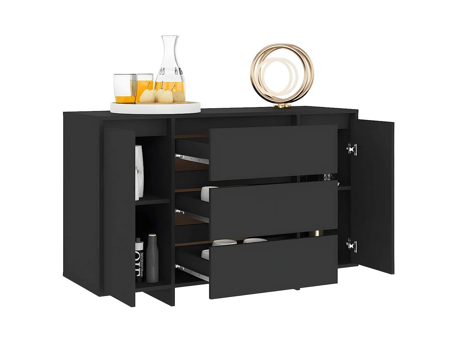 Sideboard Anrichte mit 3 Schubladen Schwarz 120x41x75 cm Holzwerkstoff -RM65955
