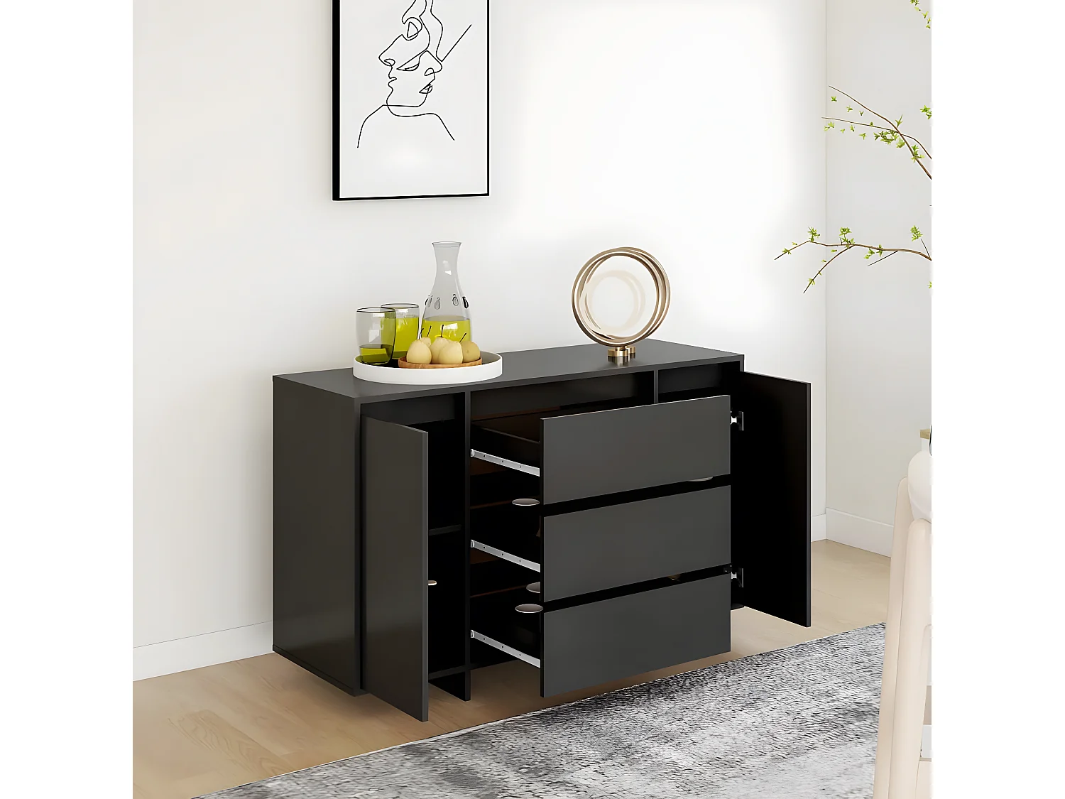 Sideboard Anrichte mit 3 Schubladen Schwarz 120x41x75 cm Holzwerkstoff -RM65955