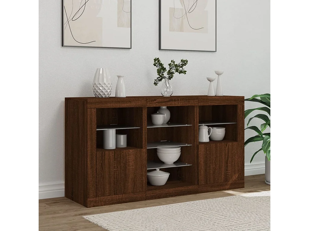 Sideboard Braun Anrichte mit LED-Leuchten Eichen-Optik 123x37x67 cm -RM53990