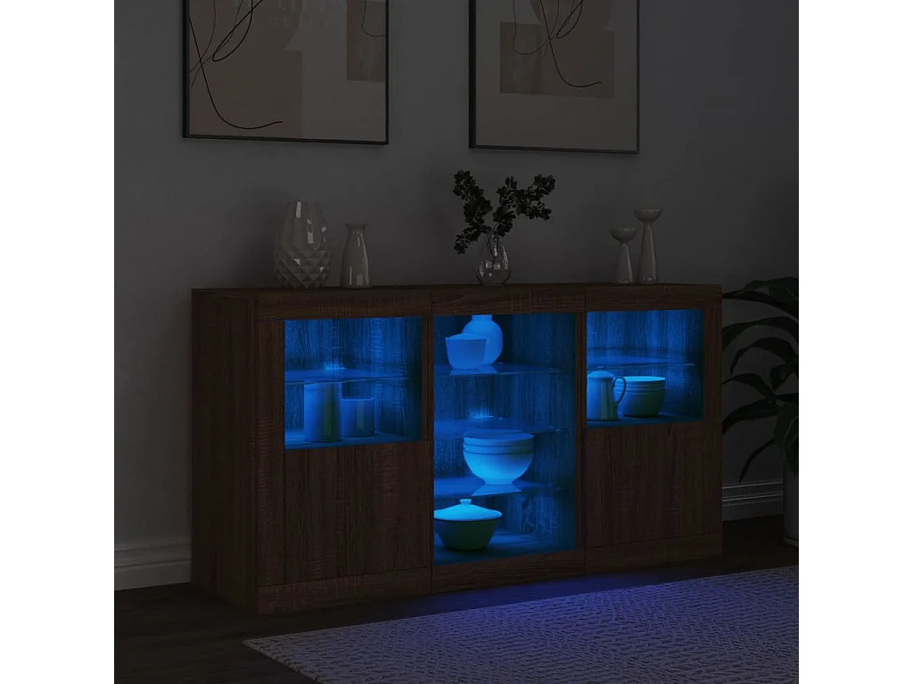 Sideboard Braun Anrichte mit LED-Leuchten Eichen-Optik 123x37x67 cm -RM53990