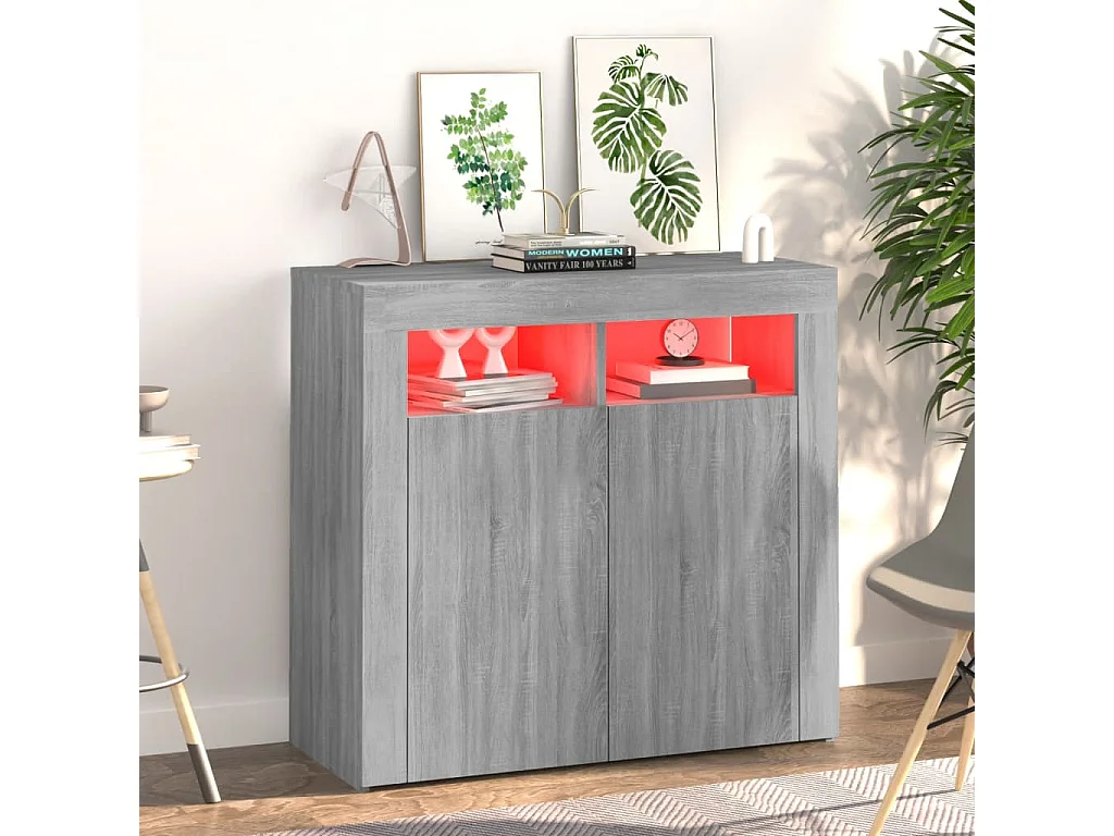 Sideboard Anrichte mit LED-Beleuchtung Grau Sonoma 80x35x75 cm -RM50252