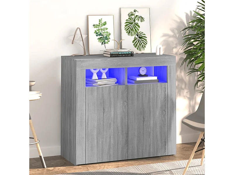 Sideboard Anrichte mit LED-Beleuchtung Grau Sonoma 80x35x75 cm -RM50252
