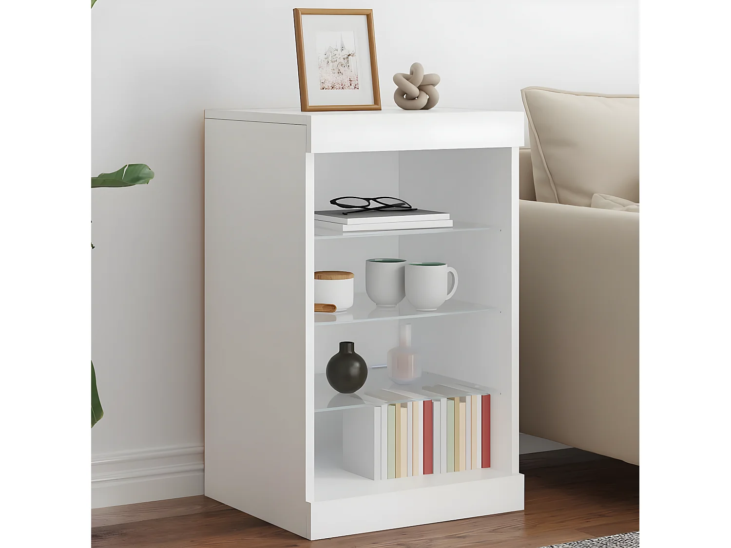 Sideboard mit LED-Leuchten Anrichte Weiß 41x37x67 cm -RM16695