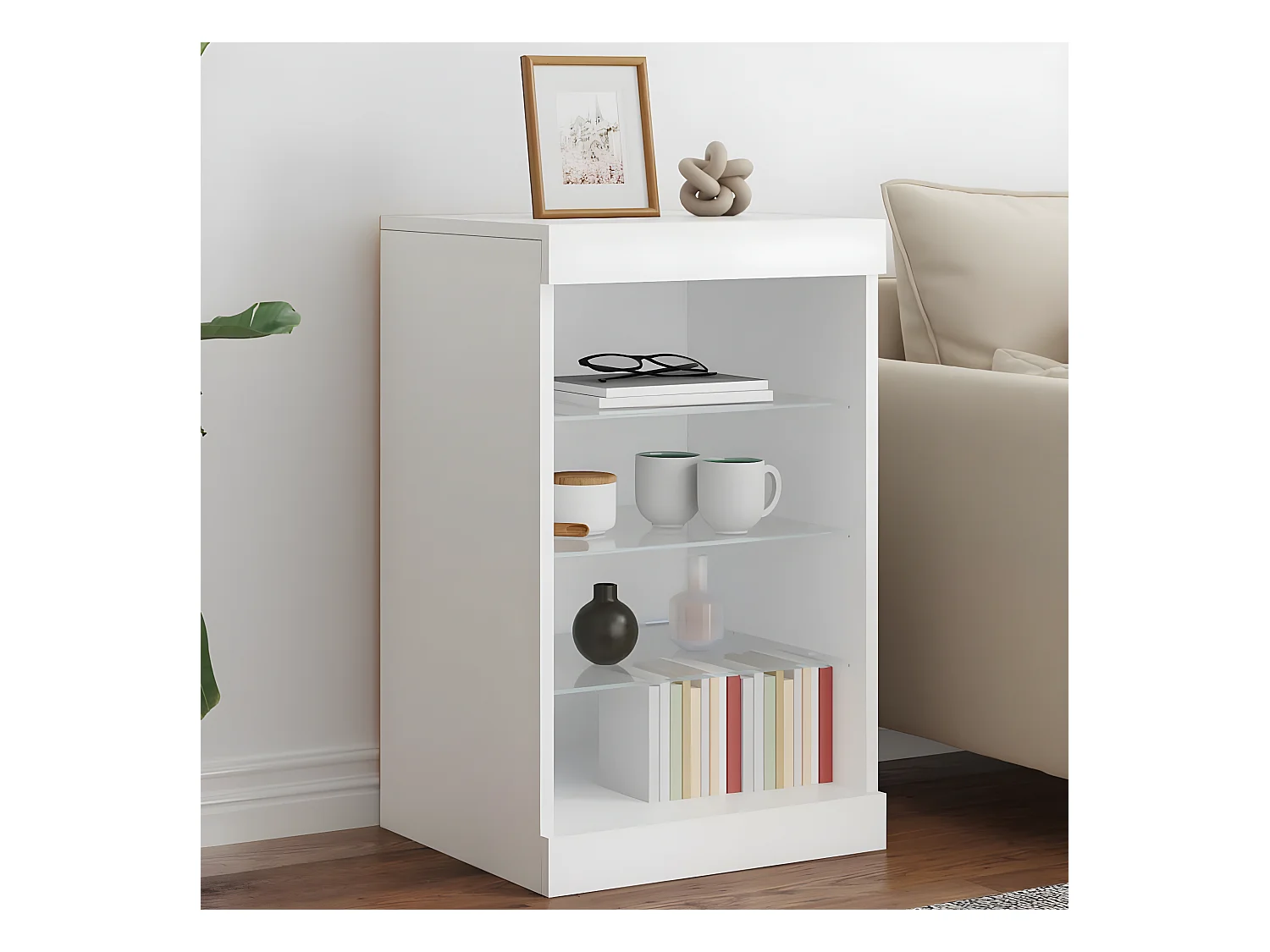 Sideboard mit LED-Leuchten Anrichte Weiß 41x37x67 cm -RM16695