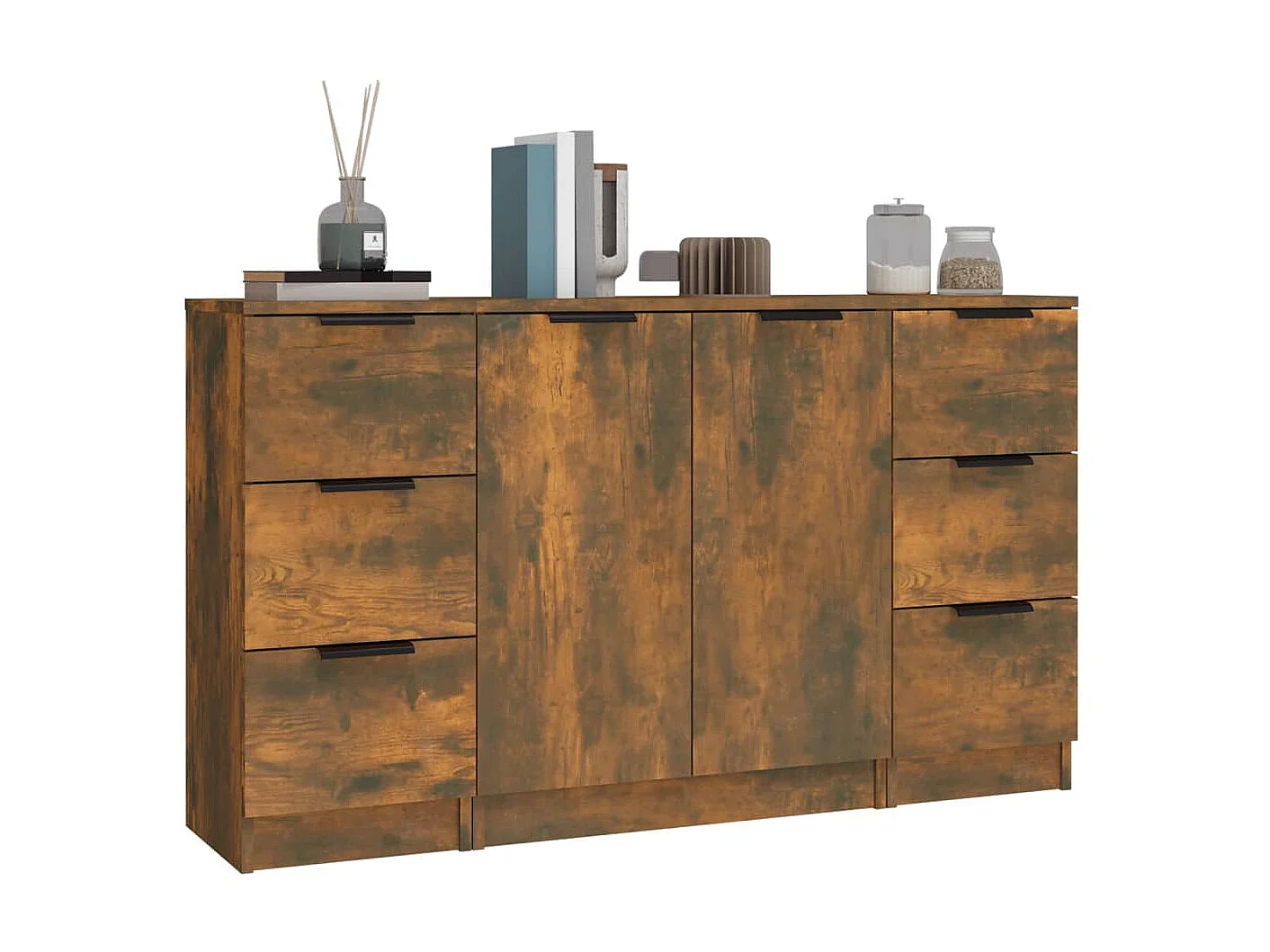 Sideboards im 3er-Set Lowboards Räuchereiche Holzwerkstoff -RM61990