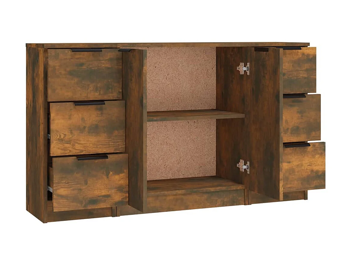 Sideboards im 3er-Set Lowboards Räuchereiche Holzwerkstoff -RM61990