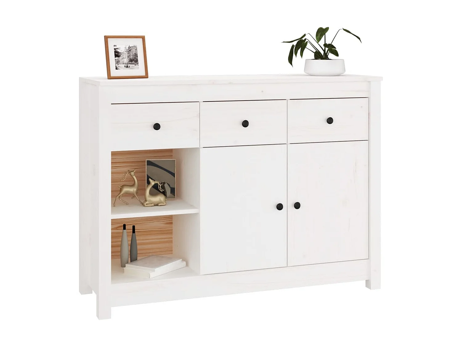 Sideboard Weiß Anrichte 100x35x74 cm Massivholz Kiefer -RM15602