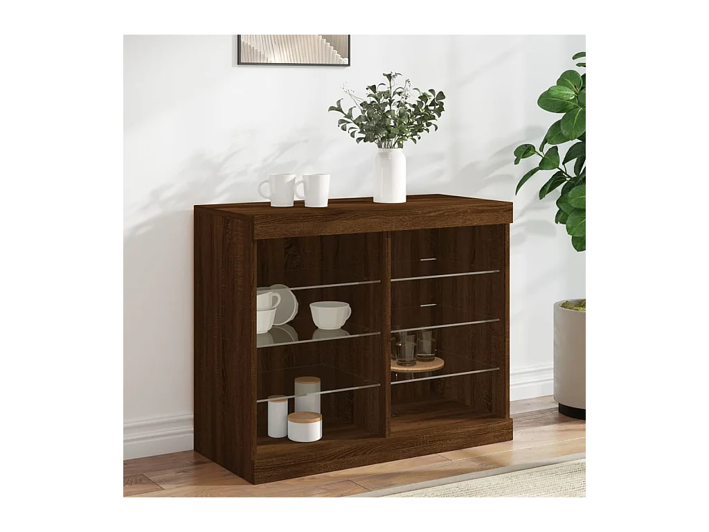 Sideboard Braun Anrichte mit LED-Leuchten Eichen-Optik 81x37x67 cm -RM97185