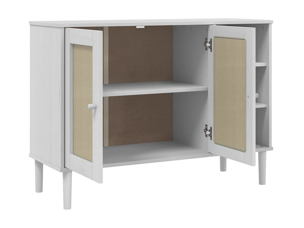 Sideboard Anrichte mit 2 Türen SENJA Rattan-Optik Weiß 112x40x80 cm Kiefernholz -RM64451