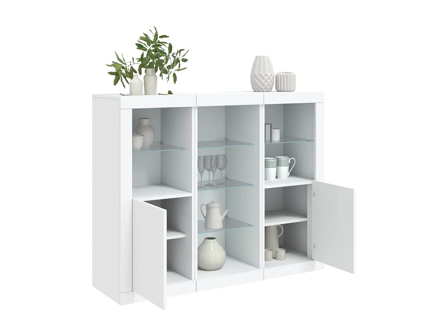 Sideboards mit LED-Leuchten im 3er-Set Anrichten Weiß Holzwerkstoff -RM31731