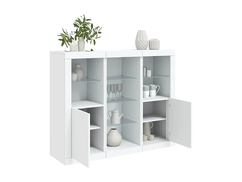 Sideboards mit LED-Leuchten im 3er-Set Anrichten Weiß Holzwerkstoff -RM31731