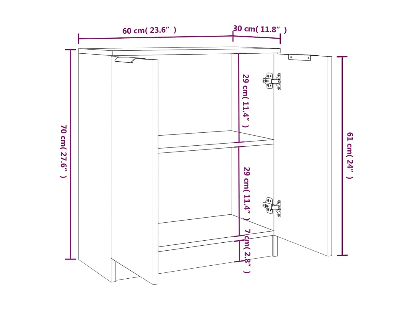 Sideboards im 2er-Set Lowboards Weiß 60x30x70 cm Holzwerkstoff -RM54941