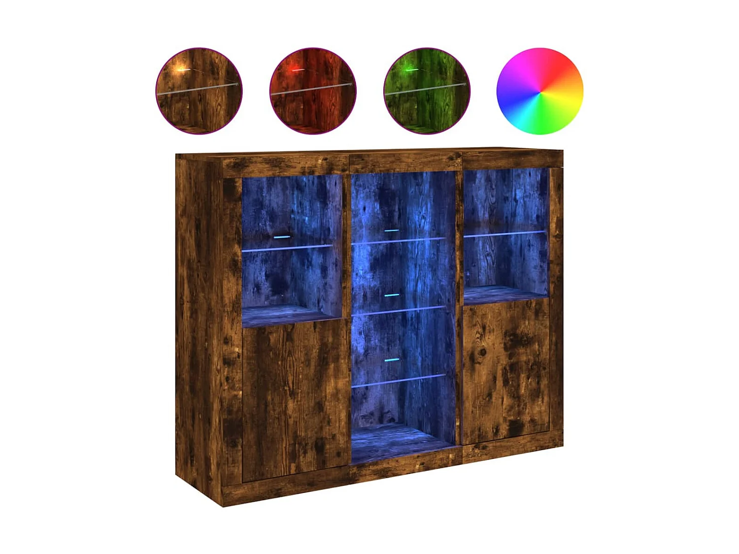 Sideboards mit LED-Leuchten im 3er-Set Anrichten Räuchereiche Holzwerkstoff -RM25184