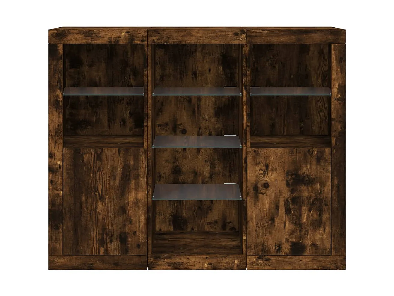 Sideboards mit LED-Leuchten im 3er-Set Anrichten Räuchereiche Holzwerkstoff -RM25184