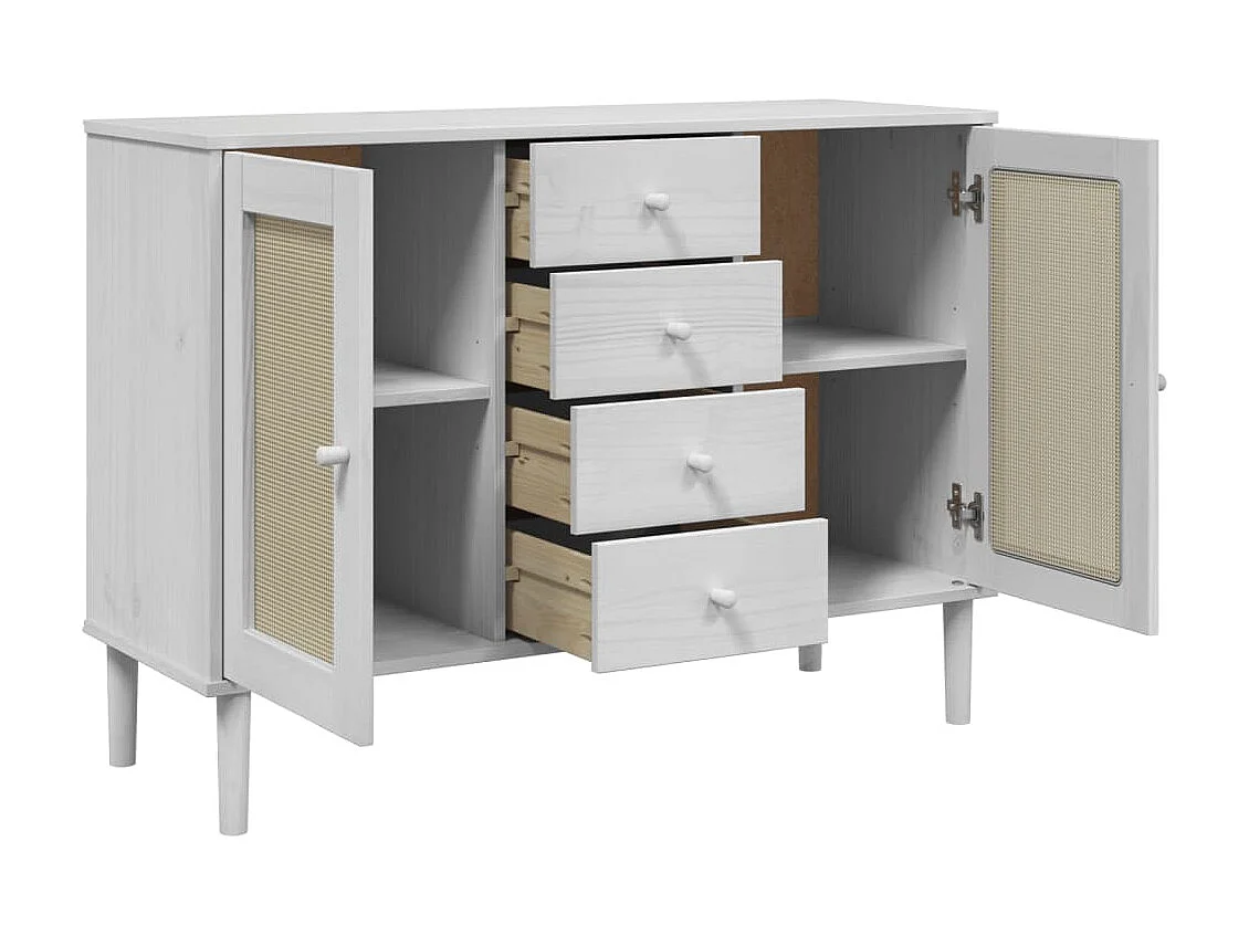 Sideboard Weiß Anrichte SENJA Rattan-Optik 112x40x80 cm Kiefernholz -RM47843