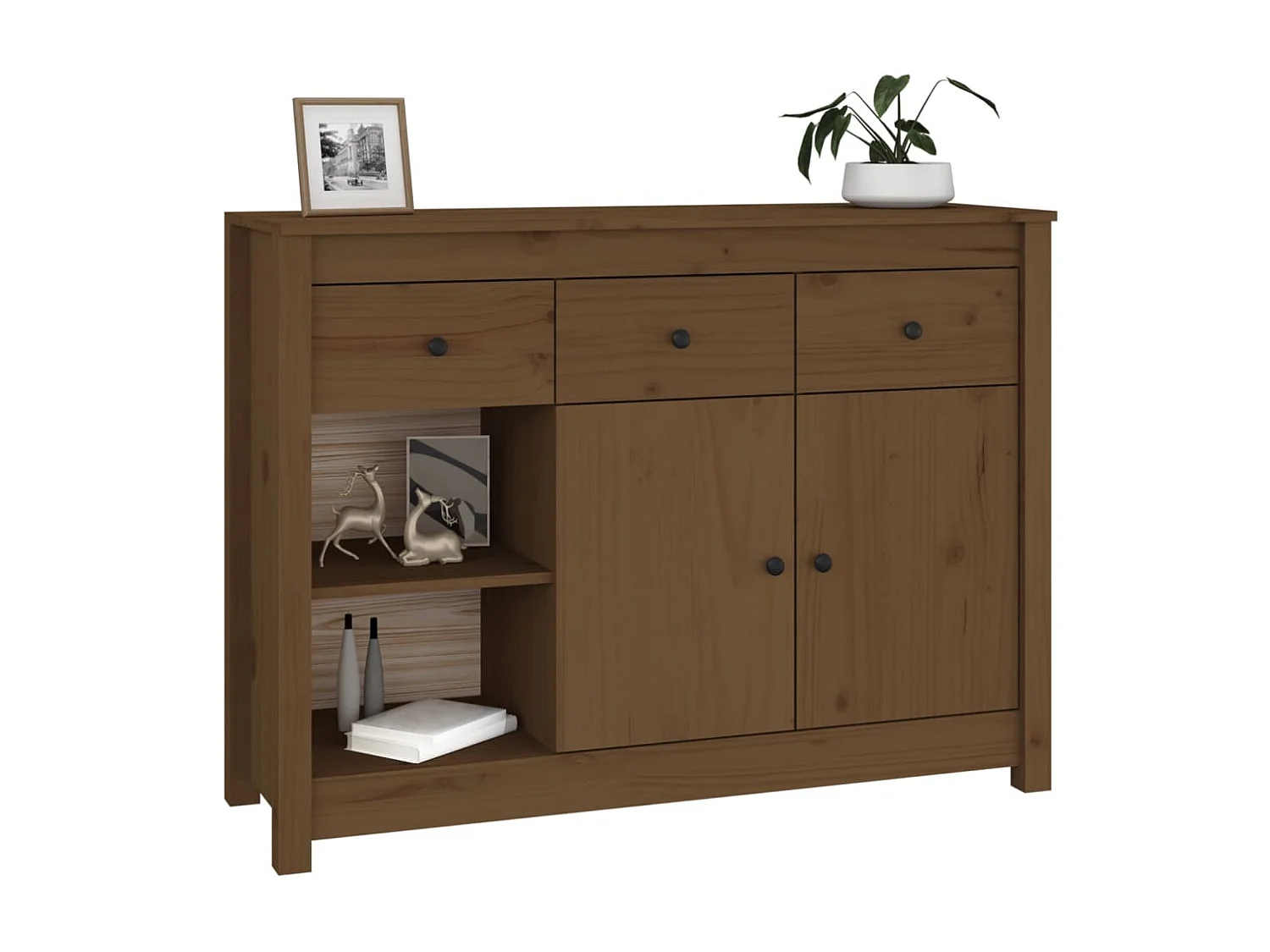 Sideboard Lowboard - Honigbraun 100x35x74 cm Massivholz Kiefer -RM57735