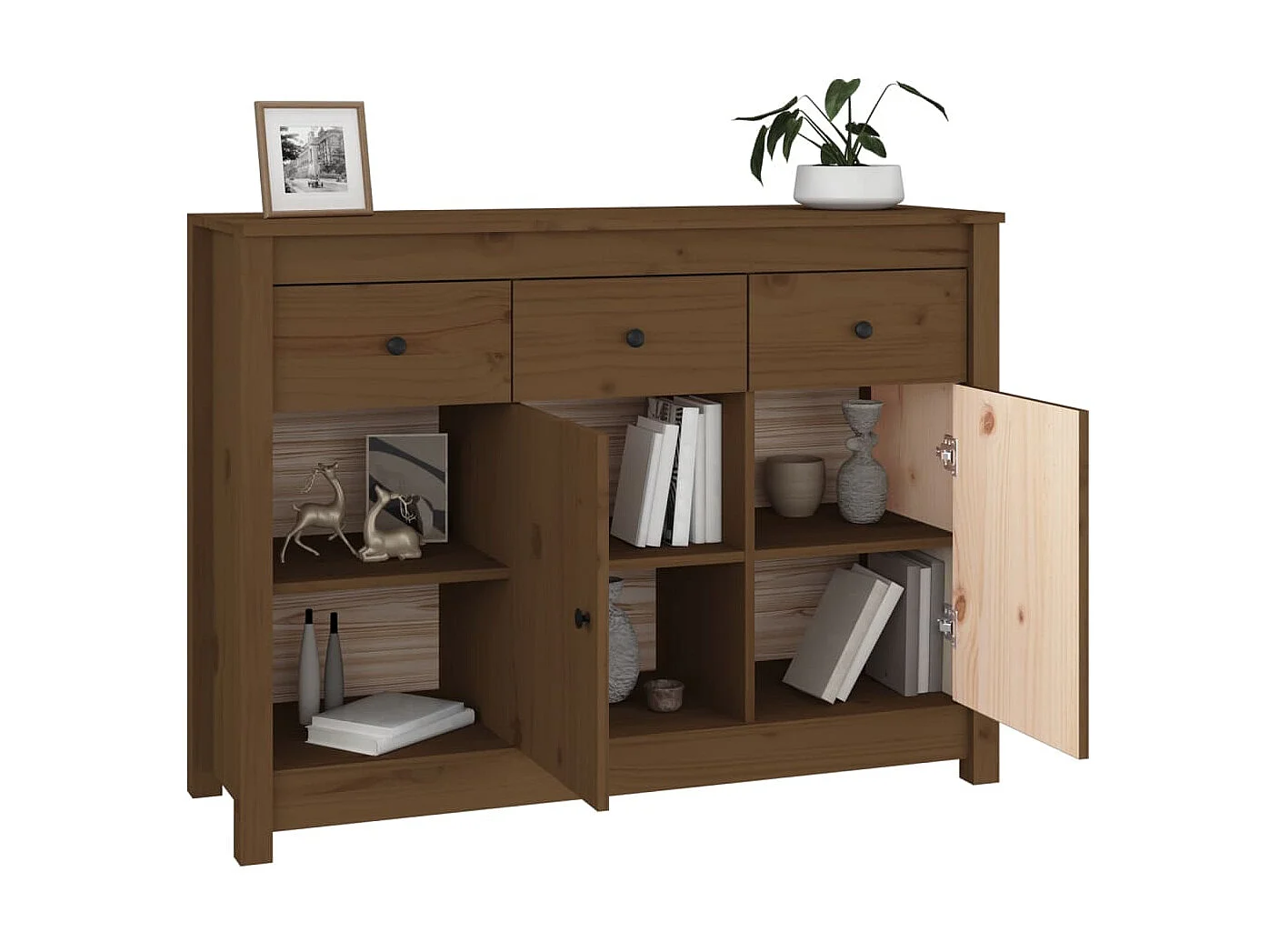 Sideboard Lowboard - Honigbraun 100x35x74 cm Massivholz Kiefer -RM57735