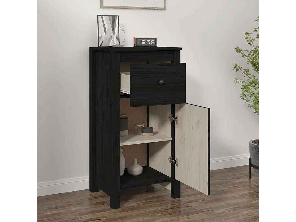 Sideboard Schwarz Anrichte 40x35x80 cm Massivholz Kiefer -RM59570