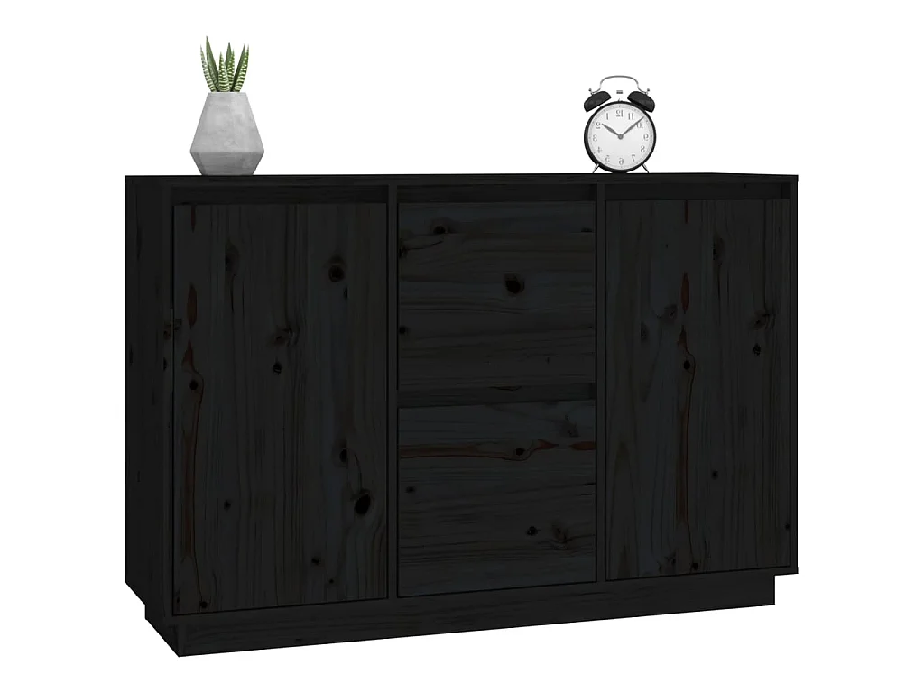 Sideboard Schwarz Anrichte 111x34x75 cm Massivholz Kiefer -RM45343