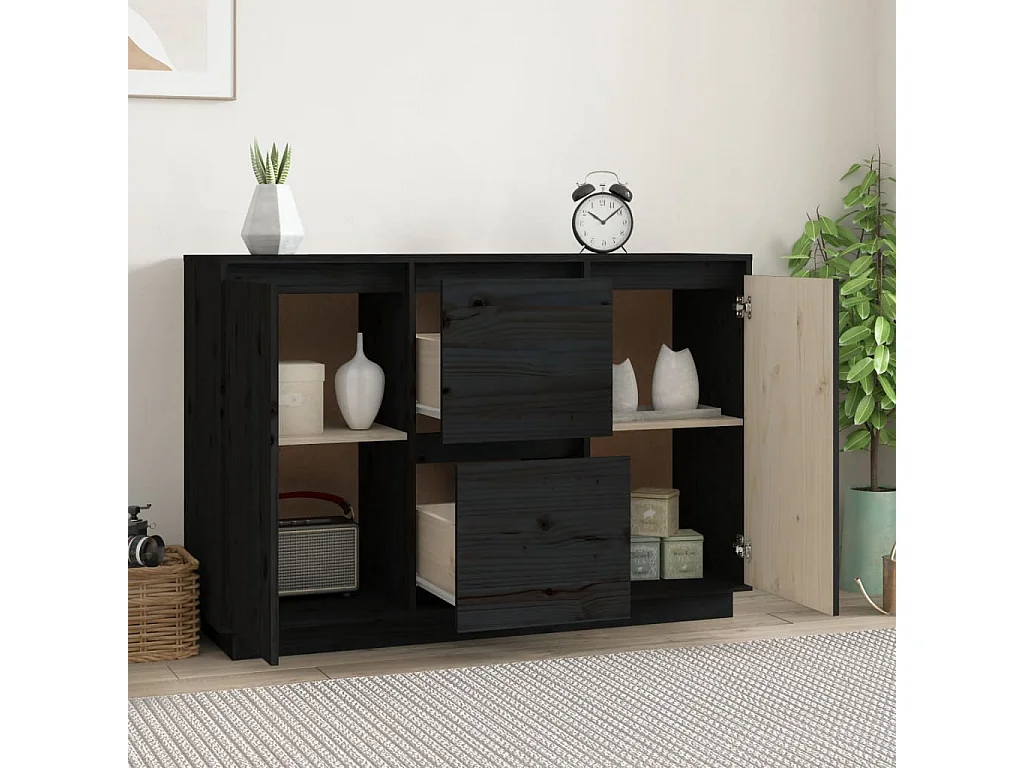 Sideboard Schwarz Anrichte 111x34x75 cm Massivholz Kiefer -RM45343