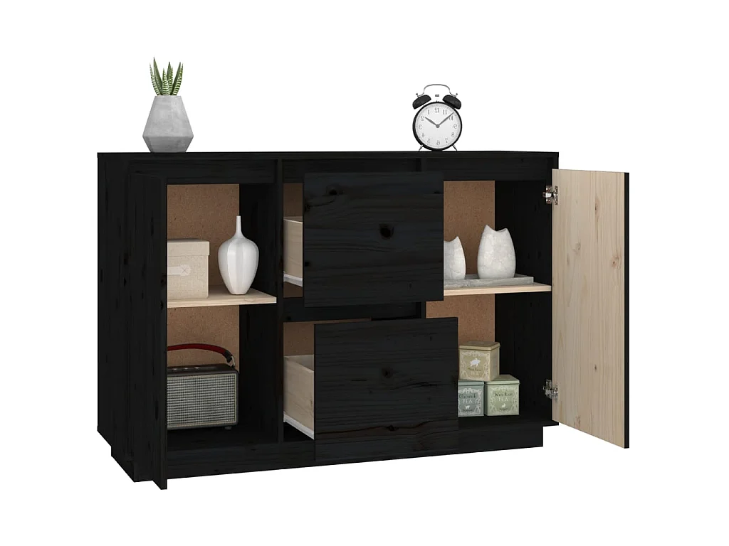 Sideboard Schwarz Anrichte 111x34x75 cm Massivholz Kiefer -RM45343