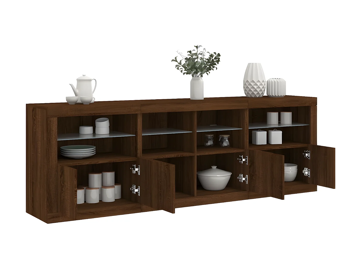 Sideboard Braun Anrichte mit LED-Leuchten Eichen-Optik 202x37x67 cm -RM90925