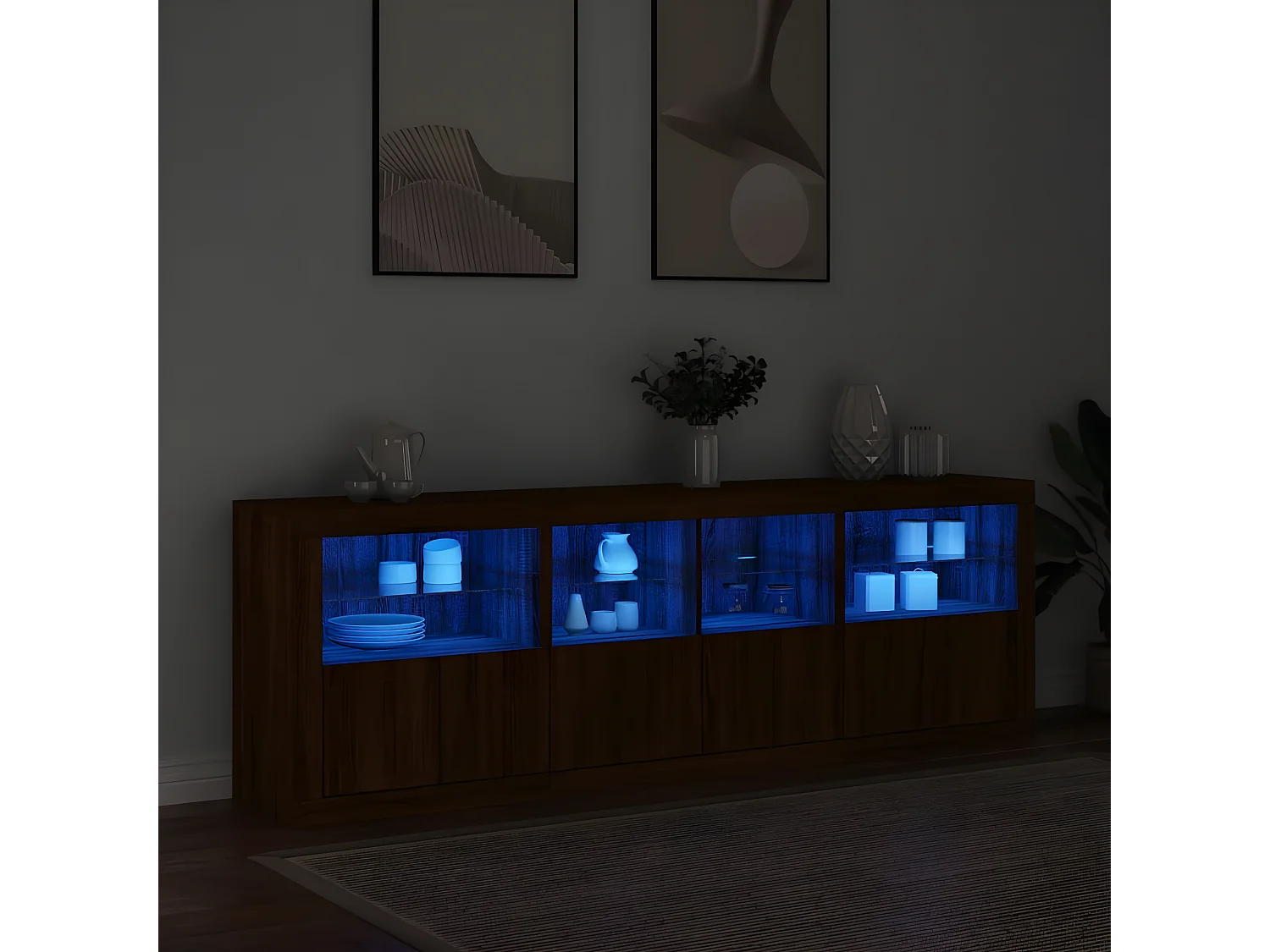 Sideboard Braun Anrichte mit LED-Leuchten Eichen-Optik 202x37x67 cm -RM90925