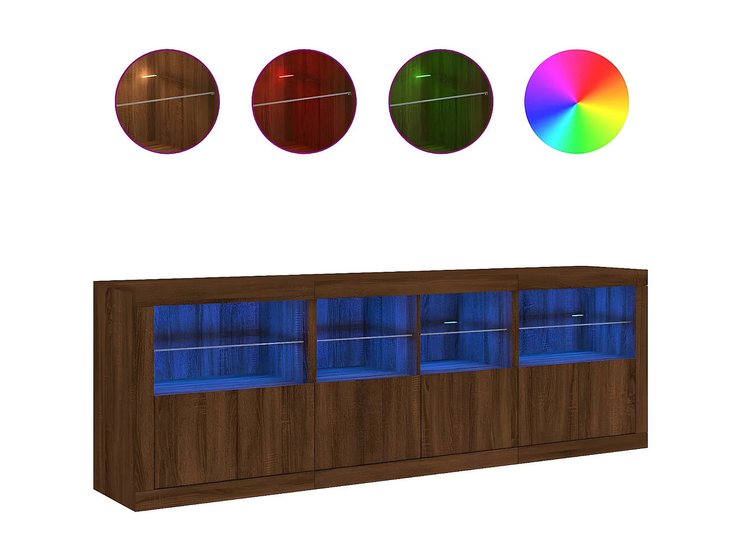 Sideboard Braun Anrichte mit LED-Leuchten Eichen-Optik 202x37x67 cm -RM90925