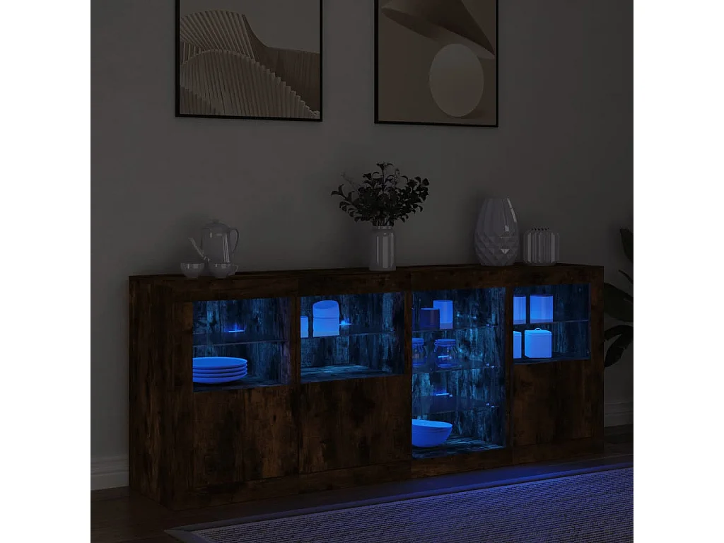 Sideboard mit LED-Leuchten Anrichte Räuchereiche 164x37x67 cm -RM45670