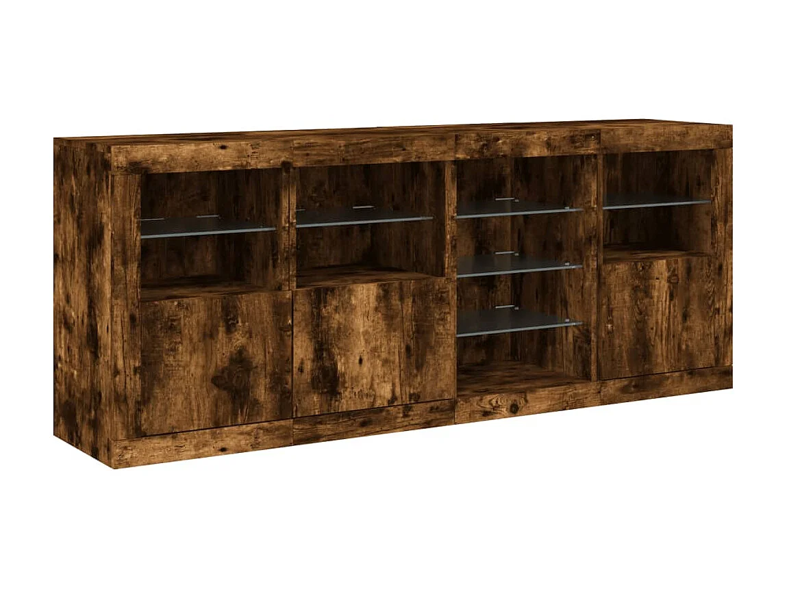 Sideboard mit LED-Leuchten Anrichte Räuchereiche 164x37x67 cm -RM45670