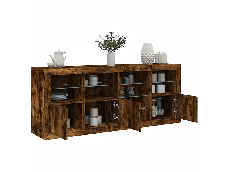 Sideboard mit LED-Leuchten Anrichte Räuchereiche 164x37x67 cm -RM45670