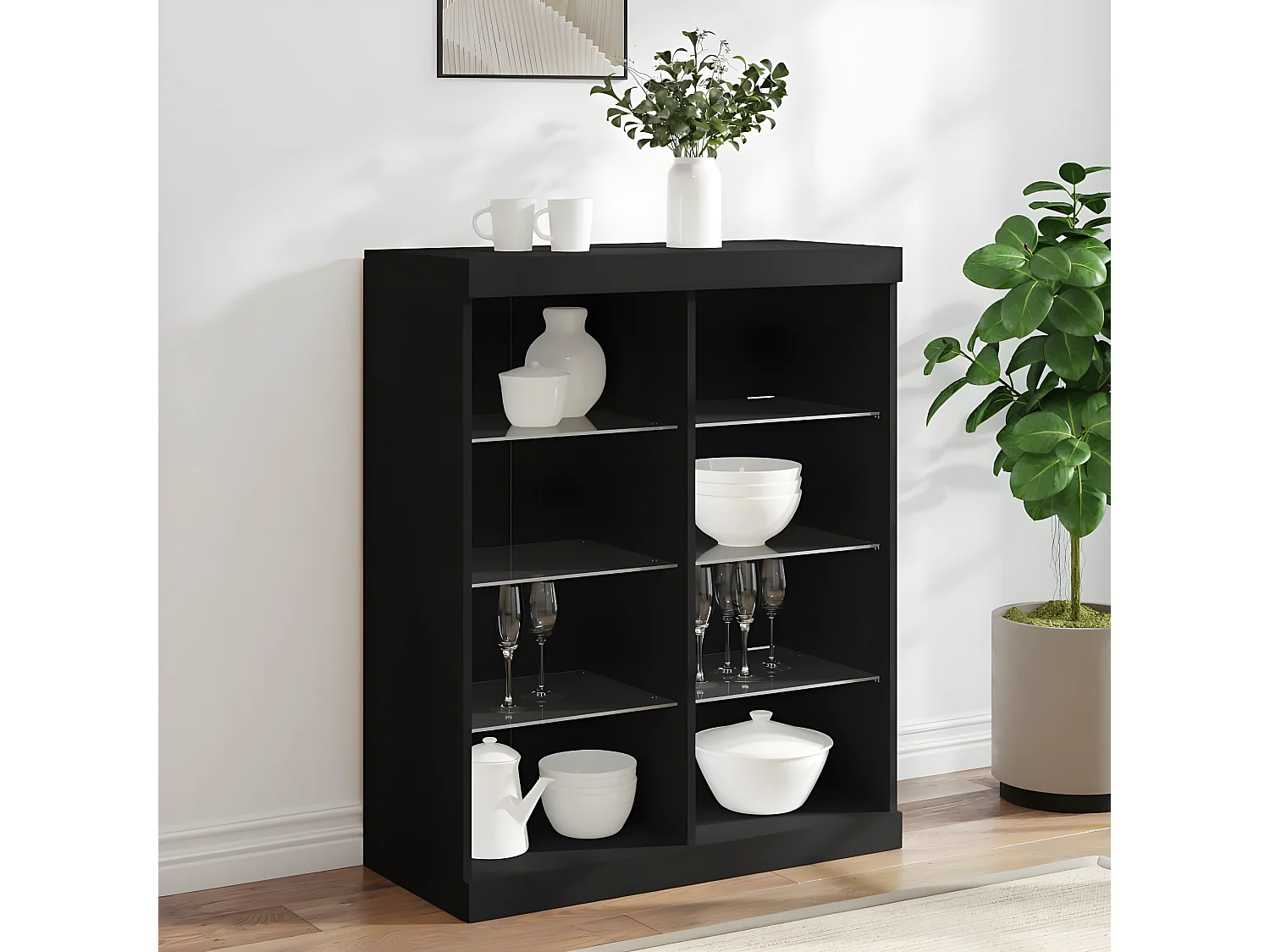 Sideboard mit LED-Leuchten Anrichte Schwarz 81x37x100 cm -RM47333