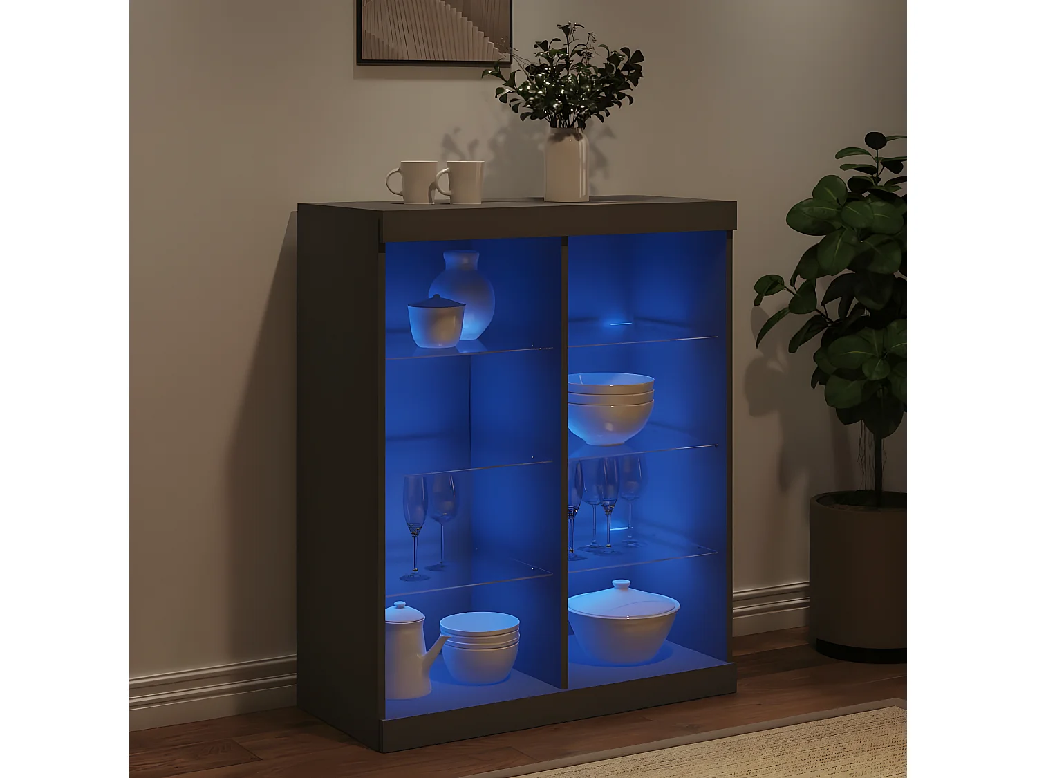 Sideboard mit LED-Leuchten Anrichte Schwarz 81x37x100 cm -RM47333