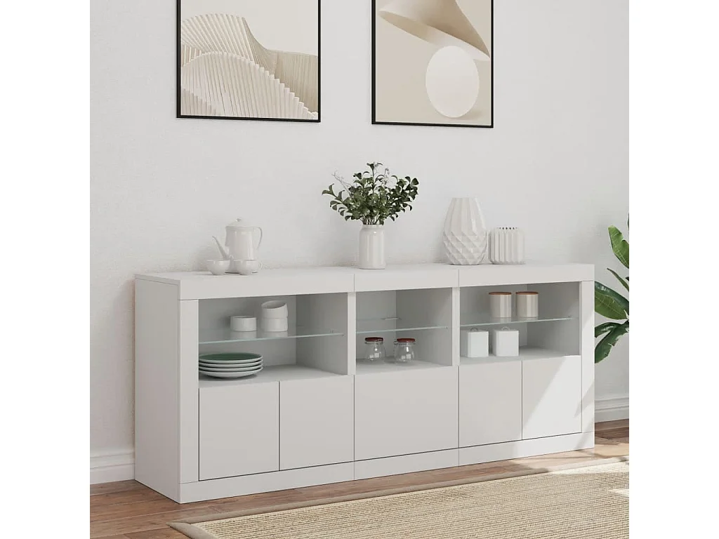 Sideboard mit LED-Leuchten Anrichte Weiß 162x37x67 cm -RM51291