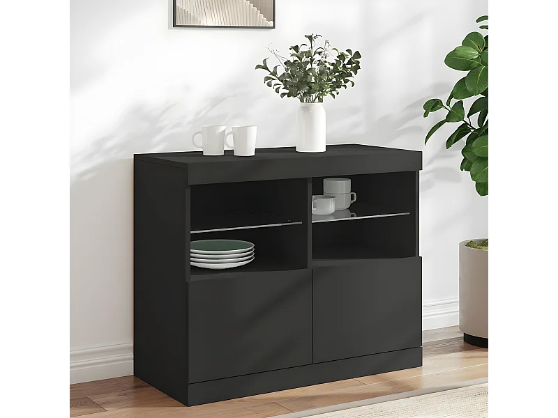 Sideboard mit LED-Leuchten Anrichte Schwarz 81x37x67 cm -RM82482