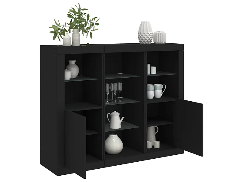 Sideboards Schwarz Anrichten mit LED-Leuchten im 3er-Set Anrichten Holzwerkstoff -RM31844