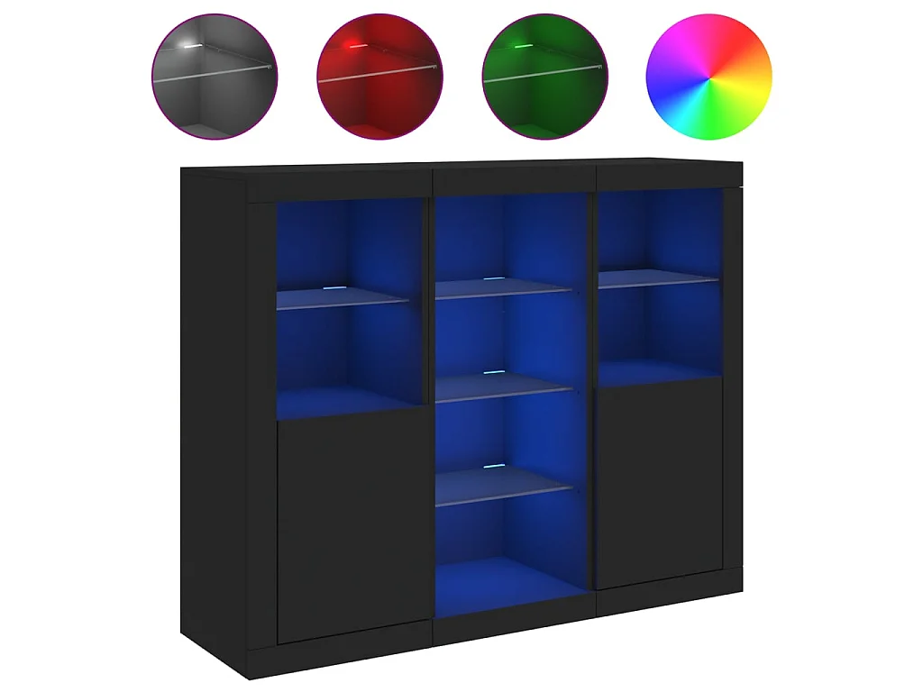 Sideboards Schwarz Anrichten mit LED-Leuchten im 3er-Set Anrichten Holzwerkstoff -RM31844