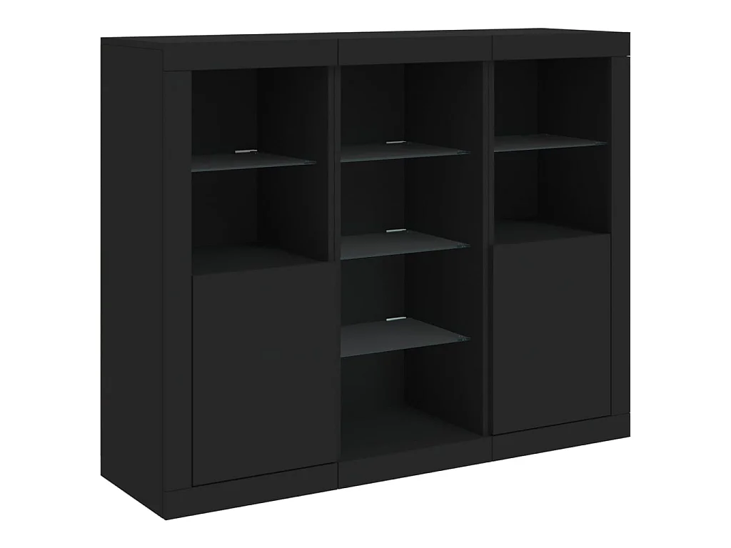 Sideboards Schwarz Anrichten mit LED-Leuchten im 3er-Set Anrichten Holzwerkstoff -RM31844