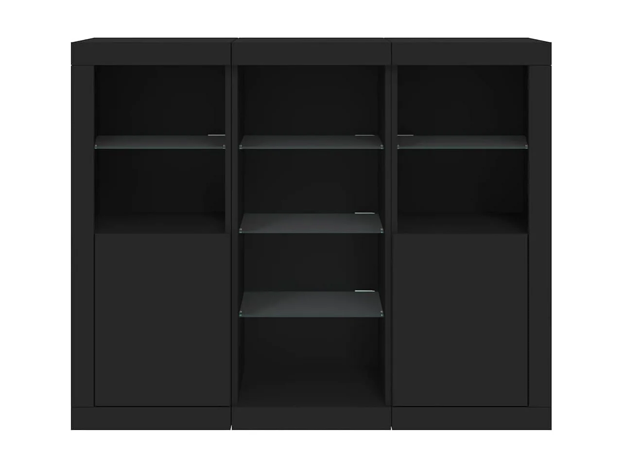 Sideboards Schwarz Anrichten mit LED-Leuchten im 3er-Set Anrichten Holzwerkstoff -RM31844