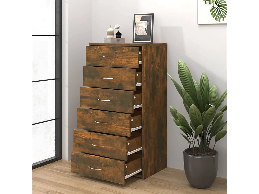 Sideboard Anrichte - 6 Schubladen Räuchereiche 50x34x96 cm Holzwerkstoff -RM31501