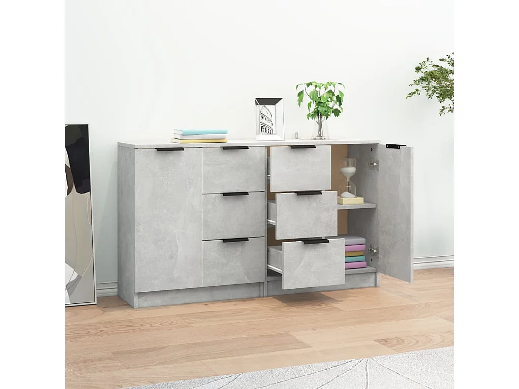 Sideboards im 2er-Set Lowboards Betongrau 60x30x70 cm Holzwerkstoff -RM41942