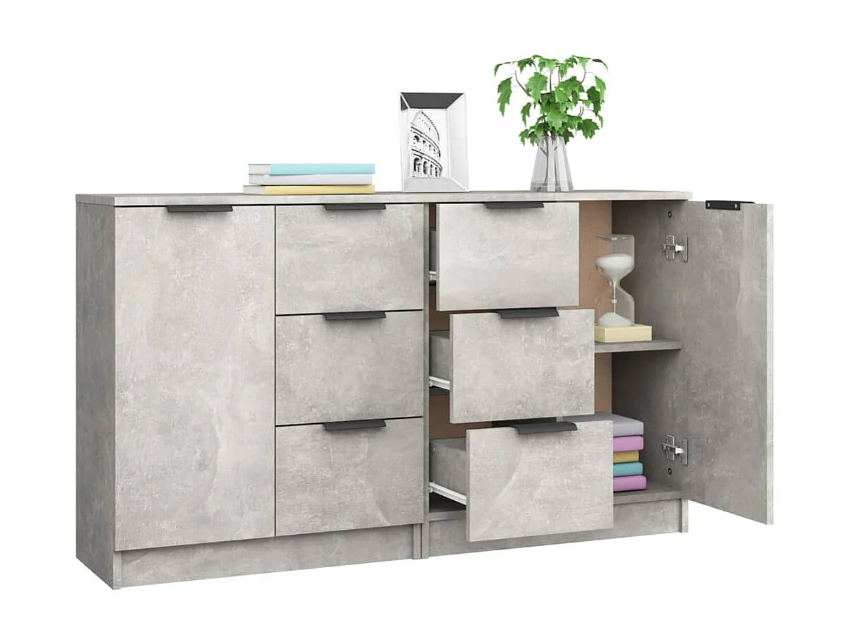 Sideboards im 2er-Set Lowboards Betongrau 60x30x70 cm Holzwerkstoff -RM41942
