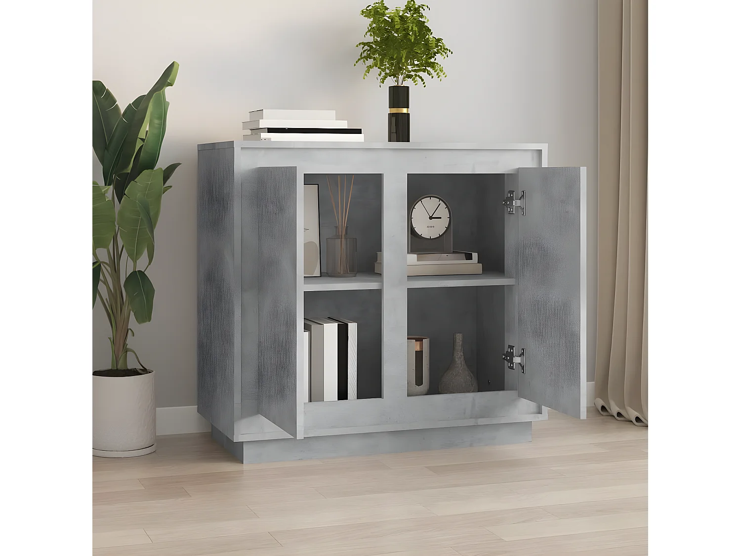 Sideboard Lowboard - Betongrau 80x34x75 cm Holzwerkstoff -RM91626