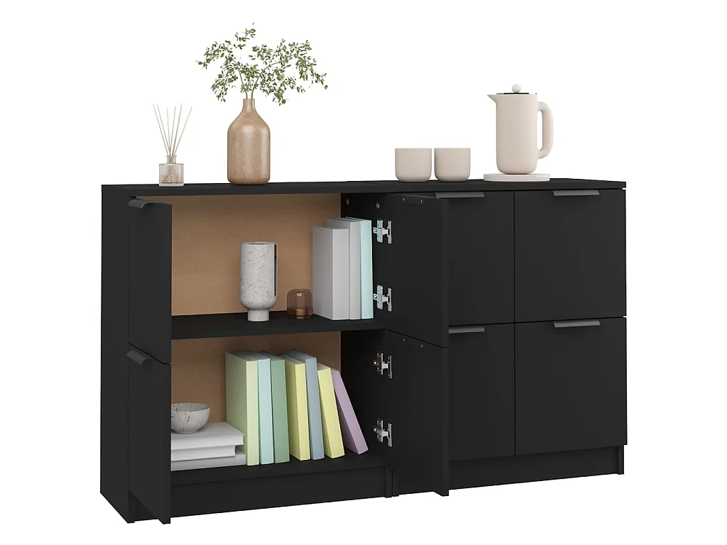 Sideboards Schwarz im 2er-Set Anrichten 60x30x70 cm Holzwerkstoff -RM33302