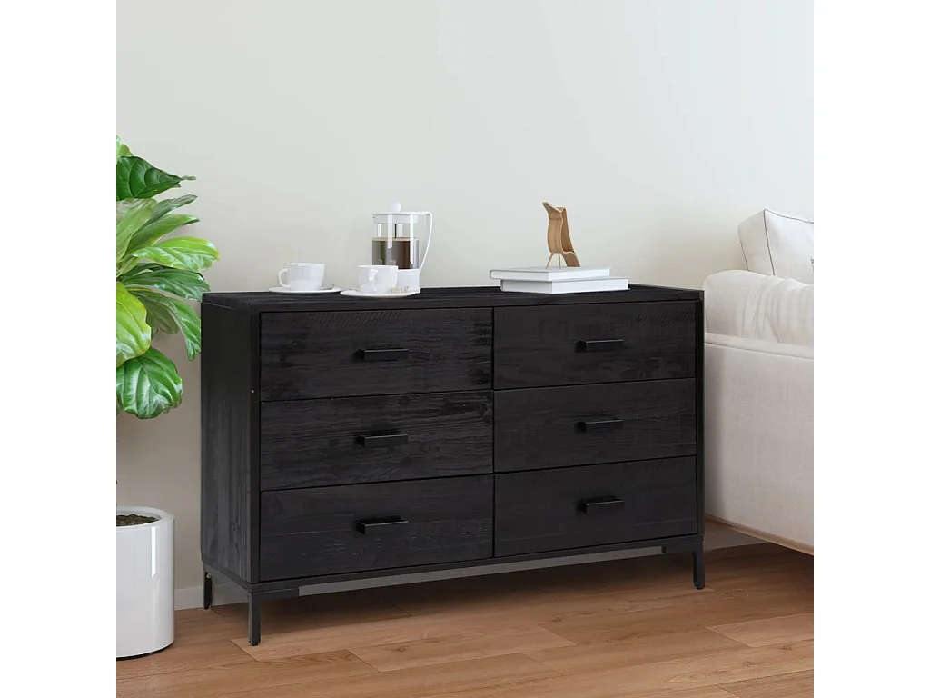 Sideboard Schwarz Anrichte 110x35x70 cm Massivholz Kiefer -RM65386