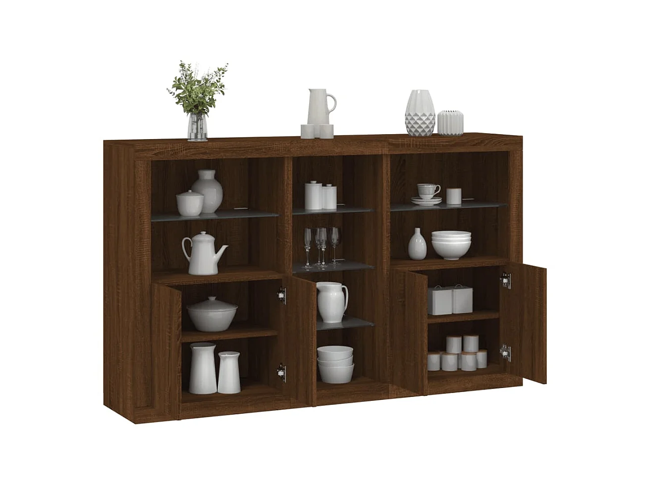 Sideboard Braun Anrichte mit LED-Leuchten Eichen-Optik 162x37x100 cm -RM47604